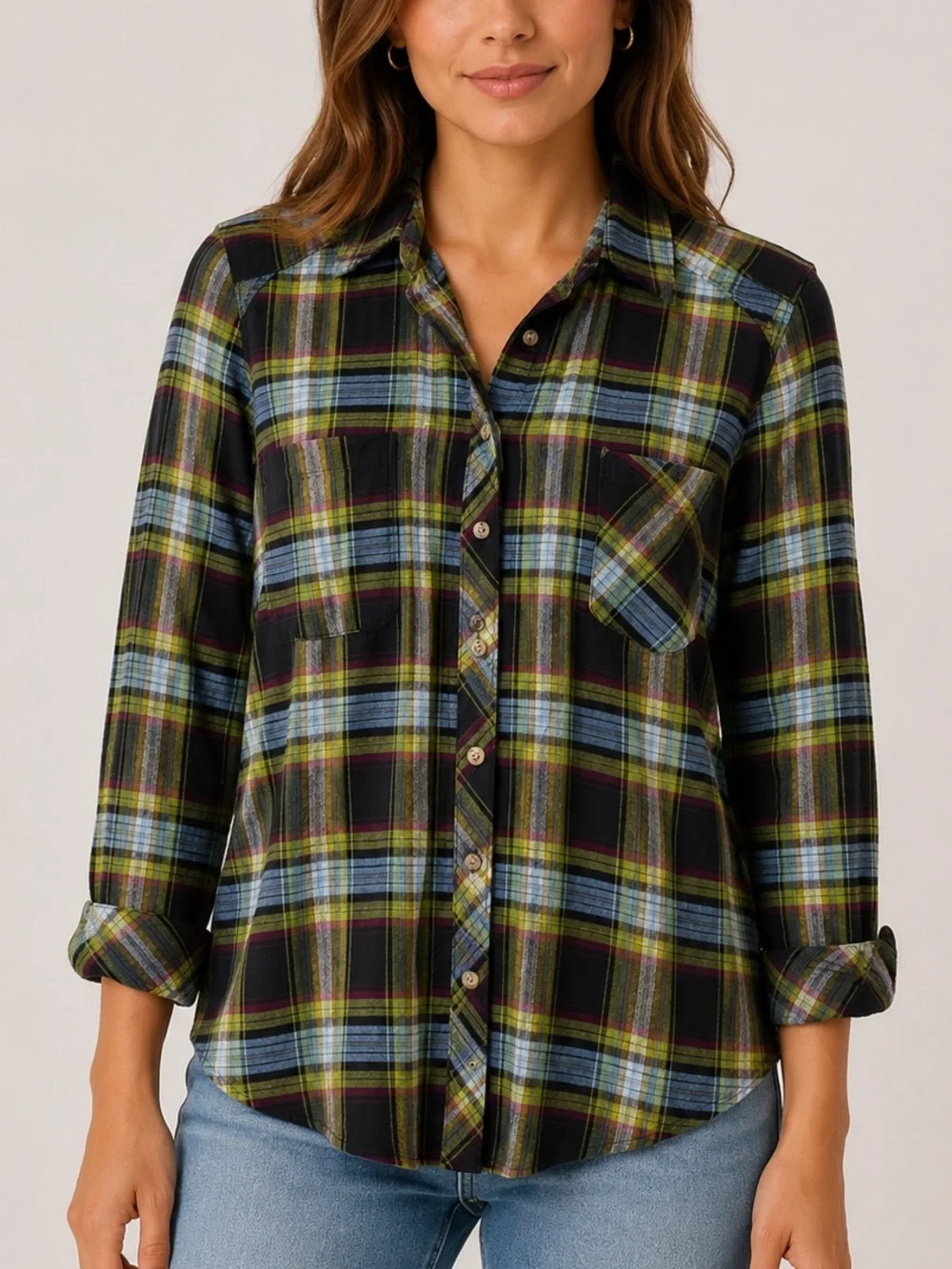 Northern Reflections Plaid Flannel Button Down Shirt Women’s Large Petite LP - Picture 1 of 8